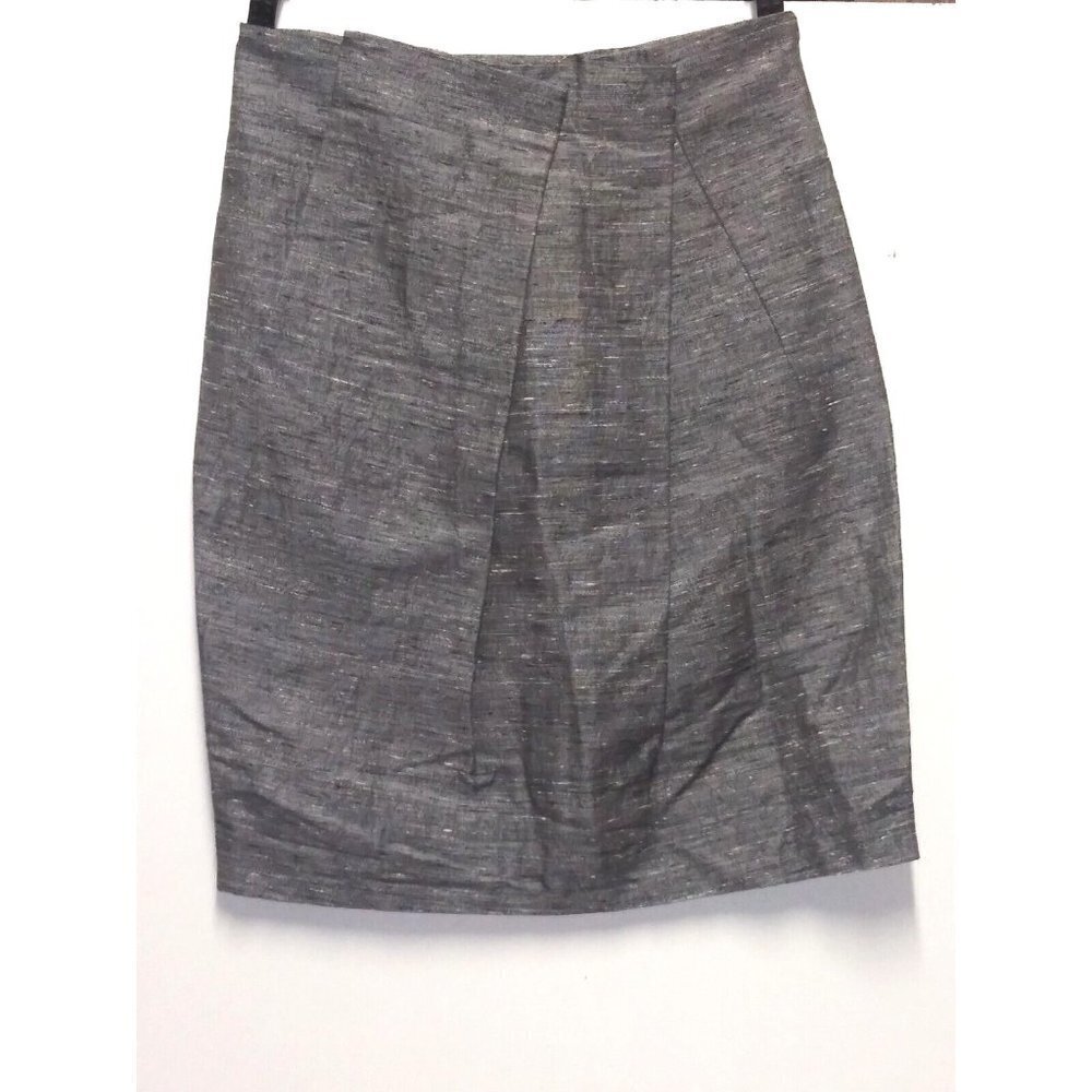 NWOT Lida Baday Pencil Skirt Silk Linen blend Womens Sz 6 Gray Pockets career